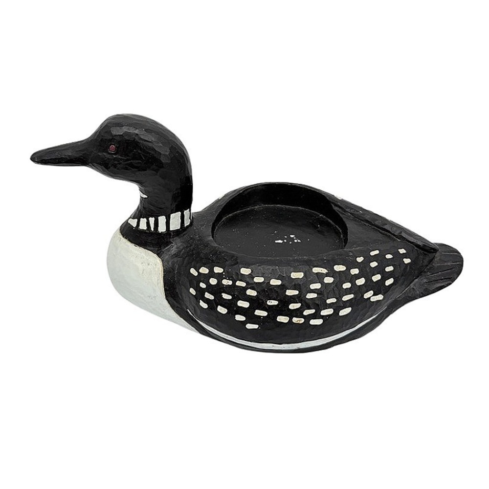 Wooden Loon Bird Pillar Candle Holder Hand Carved Decorative Cabin Lodge Decor
